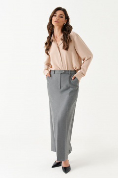 Классическая женская юбка из текстиля с разрезом и карманами Панда 197650w серый - фото 1