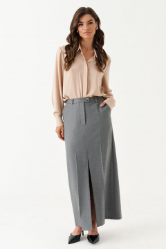 Классическая женская юбка из текстиля с разрезом и карманами Панда 197650w серый - фото 2