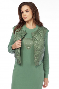 Костюм 2-ка из плащевой ткани и трикотажа с вышивкой БагираАнТа 895 зелень - фото 2