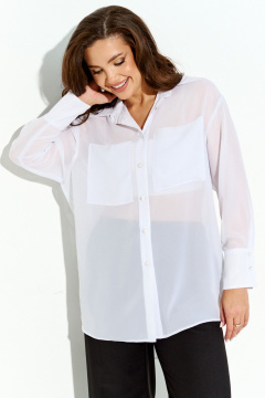 Легкая шифоновая рубашка-накидка с накладными карманами IVA 1576 белый - фото 2