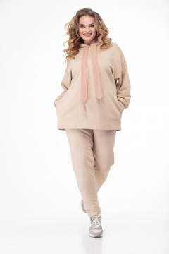 Бежевый спортивный комплект из трикотажа: худи и брюки Anelli 910 бежевый - фото 1