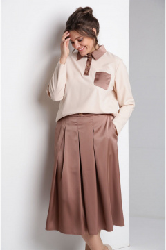 Бежевый комплект из свободной блузы и юбки для демисезона VIA-Mod 641 бежевый - фото 5