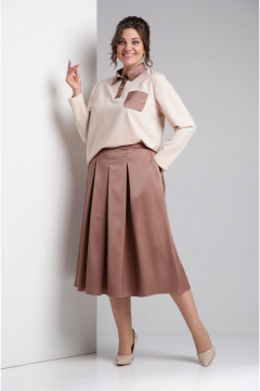 Бежевый комплект из свободной блузы и юбки для демисезона VIA-Mod 641 бежевый - фото 3