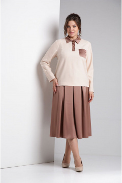 Бежевый комплект из свободной блузы и юбки для демисезона VIA-Mod 641 бежевый - фото 1