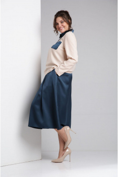 Синий комплект из свободной блузы и юбки из текстиля VIA-Mod 641 изумруд - фото 4