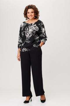 Черный деловой костюм из текстиля с блузой летучая мышь Slaviaelit 547 черный - фото 3