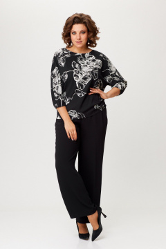 Черный деловой костюм из текстиля с блузой летучая мышь Slaviaelit 547 черный - фото 4