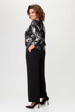 Черный деловой костюм из текстиля с блузой летучая мышь Slaviaelit 547 черный - фото 5