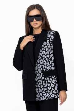 Черный базовый пиджак с анималистичным принтом Gold Style 2677 черный - фото 1