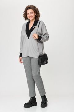 Классический демисезонный костюм из трикотажа и люрекса Michel chic 1395 серый - фото 3