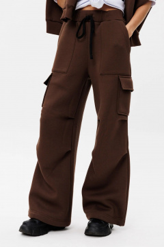 Брюки свободные коричневые из хлопка и трикотажа GO f2095/23-03.164 коричневый - фото 1