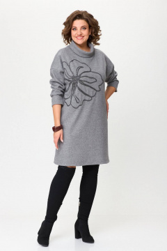Серое платье свободного силуэта из трикотажа с вышивкой INVITE 4081 - фото 2