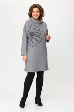 Серое платье свободного силуэта из трикотажа с вышивкой INVITE 4081 - фото 1