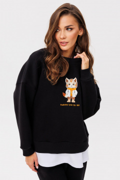 Свитшот oversize с вышивкой из хлопка для демисезона GO f4091/40-02.170 черный - фото 5