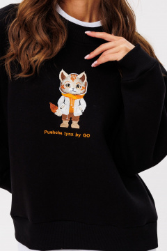 Свитшот oversize с вышивкой из хлопка для демисезона GO f4091/40-02.170 черный - фото 3