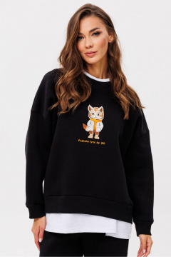 Свитшот oversize с вышивкой из хлопка для демисезона GO f4091/40-02.170 черный - фото 1