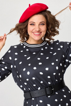 Черное платье полуприлегающего силуэта из трикотажа с ремнем INVITE 4083 - фото 5