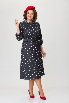 Черное платье полуприлегающего силуэта из трикотажа с ремнем INVITE 4083 - фото 1