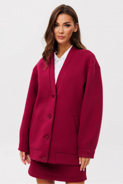 Кардиган оверсайз из трикотажа с прорезными карманами GO f4092/12-01.164 вишня - фото 1