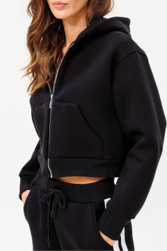 Черное укороченное худи с двойным капюшоном из хлопка GO f4093/40-02.164 черный - фото 3