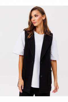 Жилет деловой из трикотажа с карманами и застежкой GO f4094/40-02.170 черный - фото 4