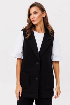 Жилет деловой из трикотажа с карманами и застежкой GO f4094/40-02.170 черный - фото 1