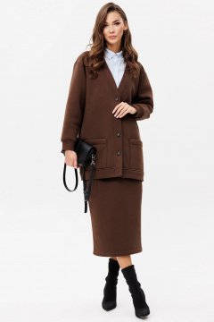 Кардиган с юбкой из трикотажа и хлопка для женственного образа GO f7052/23-03.170 коричневый - фото 5