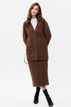 Кардиган с юбкой в стиле casual из трикотажа и хлопка GO f7052/23-03.164 коричневый - фото 1