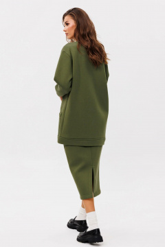 Кардиган с юбкой в стиле casual из трикотажа и хлопка GO f7052/28-02.164 хаки - фото 4