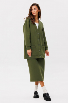 Кардиган с юбкой в стиле casual из трикотажа и хлопка GO f7052/28-02.164 хаки - фото 1