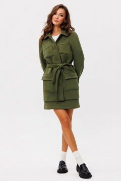 Пальто-костюм с юбкой из хлопка и трикотажа для демисезона GO f7088/28-02.164 хаки - фото 1