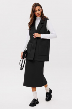 Костюм с жилетом и юбкой из хлопка для демисезона GO f7094/40-02.164 черный - фото 4