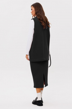Костюм с жилетом и юбкой из хлопка для демисезона GO f7094/40-02.164 черный - фото 2