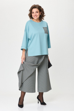 Джемпер и кюлоты в демисезонном костюме в клетку Michel chic 1362/1 голубой,клетка - фото 4