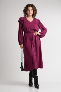 Розовое демисезонное платье с воланами и поясом Aira Style 24410 марсало - фото 5