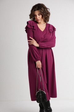 Розовое демисезонное платье с воланами и поясом Aira Style 24410 марсало - фото 2