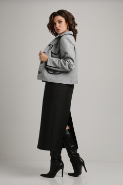 Деловой женский костюм из текстильных жаккардовых тканей Aira Style 24-18 серо-черный - фото 4