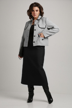 Деловой женский костюм из текстильных жаккардовых тканей Aira Style 24-18 серо-черный - фото 3