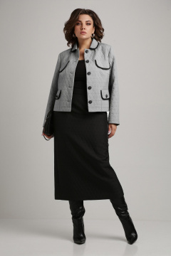 Деловой женский костюм из текстильных жаккардовых тканей Aira Style 24-18 серо-черный - фото 2