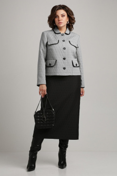 Деловой женский костюм из текстильных жаккардовых тканей Aira Style 24-18 серо-черный - фото 1