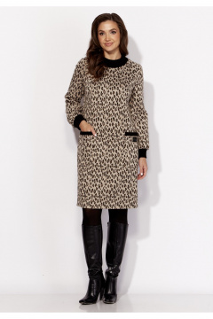 Коричневое демисезонное платье из трикотажа с нагрудными деталями TAiER 1323 - фото 3