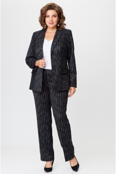 Чёрный деловой комплект из жакета и классических брюк БелЭльСтиль 412+596-08_2023 полоска - фото 4