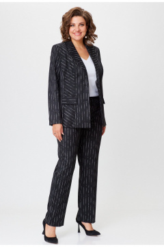 Чёрный деловой комплект из жакета и классических брюк БелЭльСтиль 412+596-08_2023 полоска - фото 3