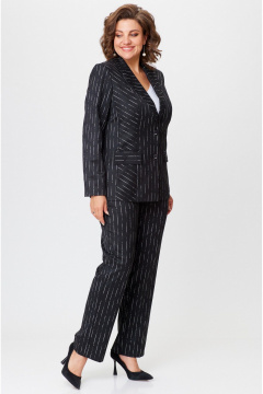 Чёрный деловой комплект из жакета и классических брюк БелЭльСтиль 412+596-08_2023 полоска - фото 2