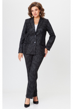 Чёрный деловой комплект из жакета и классических брюк БелЭльСтиль 412+596-08_2023 полоска - фото 1