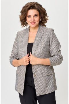 Бежевый и черный деловой женский комплект из жакета и брюк БелЭльСтиль 412-3_03_22+596-2_79_22 золото+черный - фото 3