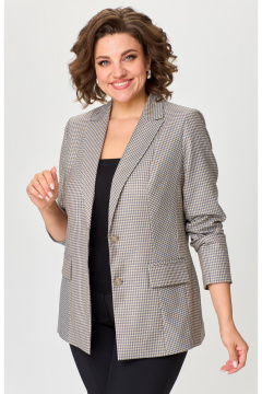 Бежевый и черный деловой женский комплект из жакета и брюк БелЭльСтиль 412-3_03_22+596-2_79_22 золото+черный - фото 2