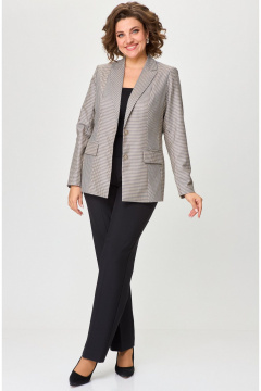 Бежевый и черный деловой женский комплект из жакета и брюк БелЭльСтиль 412-3_03_22+596-2_79_22 золото+черный - фото 1