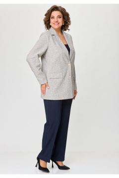 Длинный синий жакет из рогожки с застёжкой на пуговицы БелЭльСтиль 762-арт.2_84_22 молочно-синий - фото 4