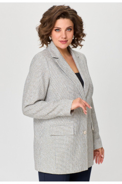 Длинный синий жакет из рогожки с застёжкой на пуговицы БелЭльСтиль 762-арт.2_84_22 молочно-синий - фото 2